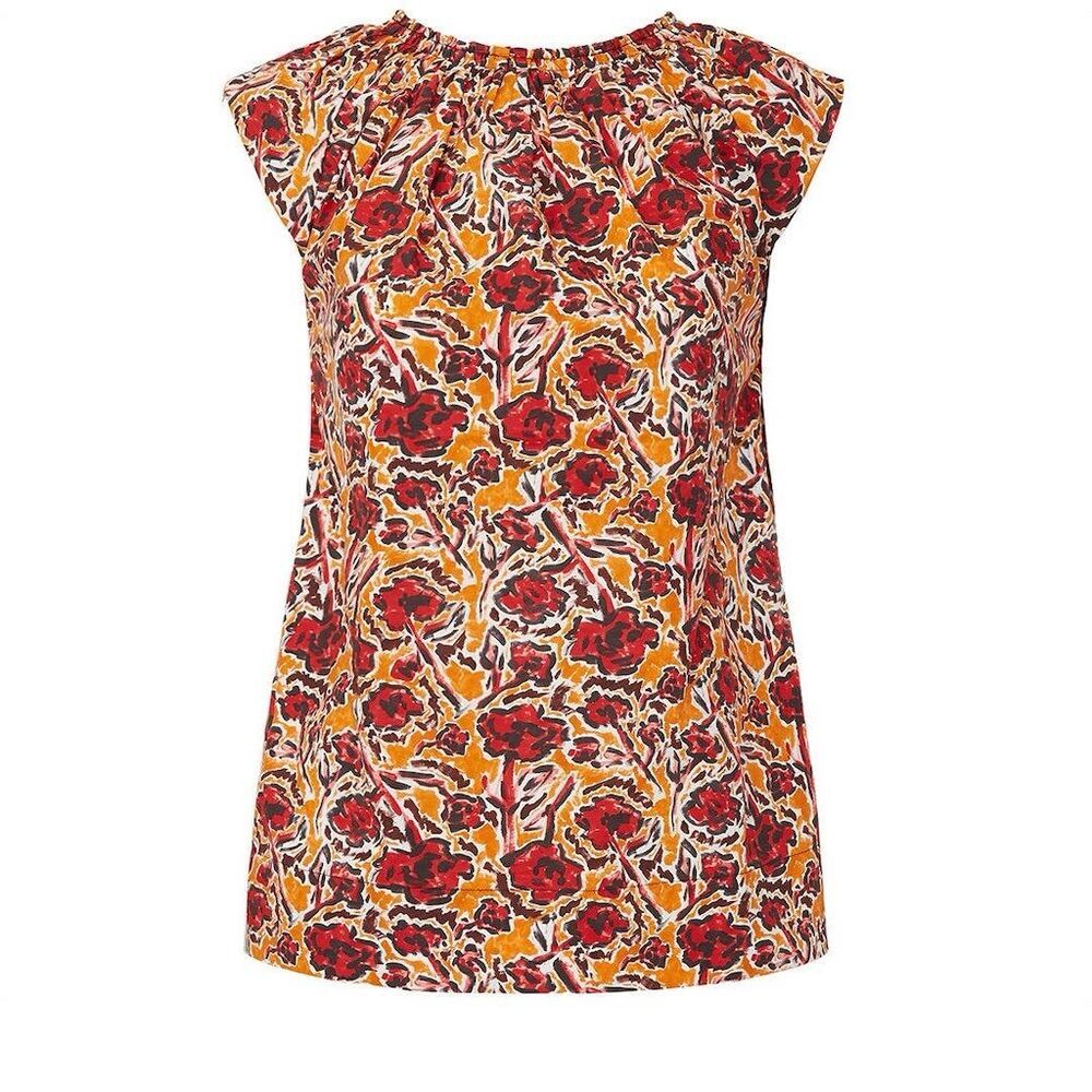Marni Women's S Orange Multi Floral Blouse Short Sleeve Top